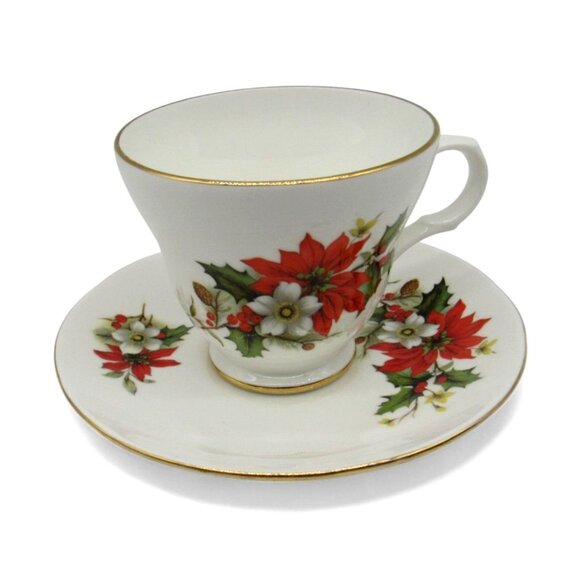 SADLER Wellington CHRISTMAS Poinsettia Tea Cup And Saucer Made In England - Picture 2 of 11